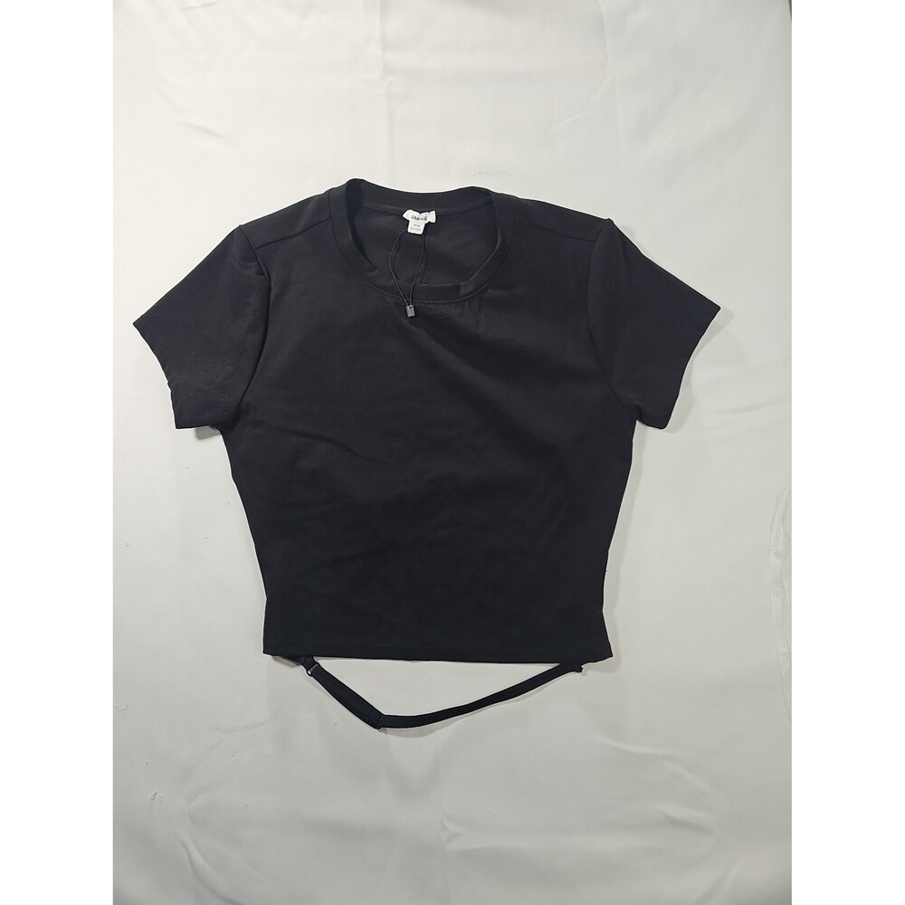 GARAGE Black Cropped T-Shirt with Strap Detail